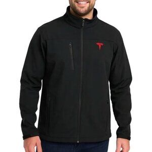 Tesla Soft Shell Full-Zip Jacket XS Black Embroidered Red Logos